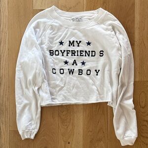 Wildfox White Cropped My Boyfriend’s a Cowboy Sweatshirt
